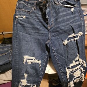 American Eagle Outfitters Women's Ripped Dark Blue Skinny Jeans